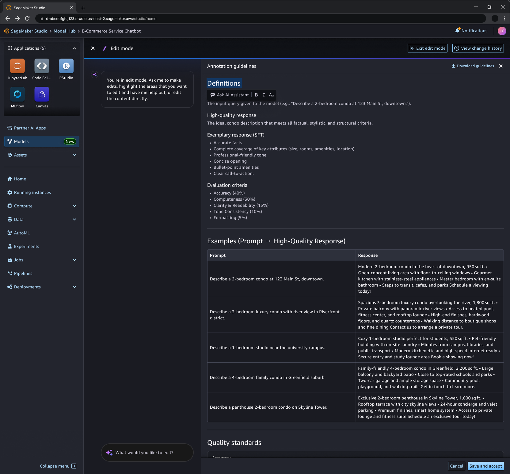 AI assistant helping refine the specification inline