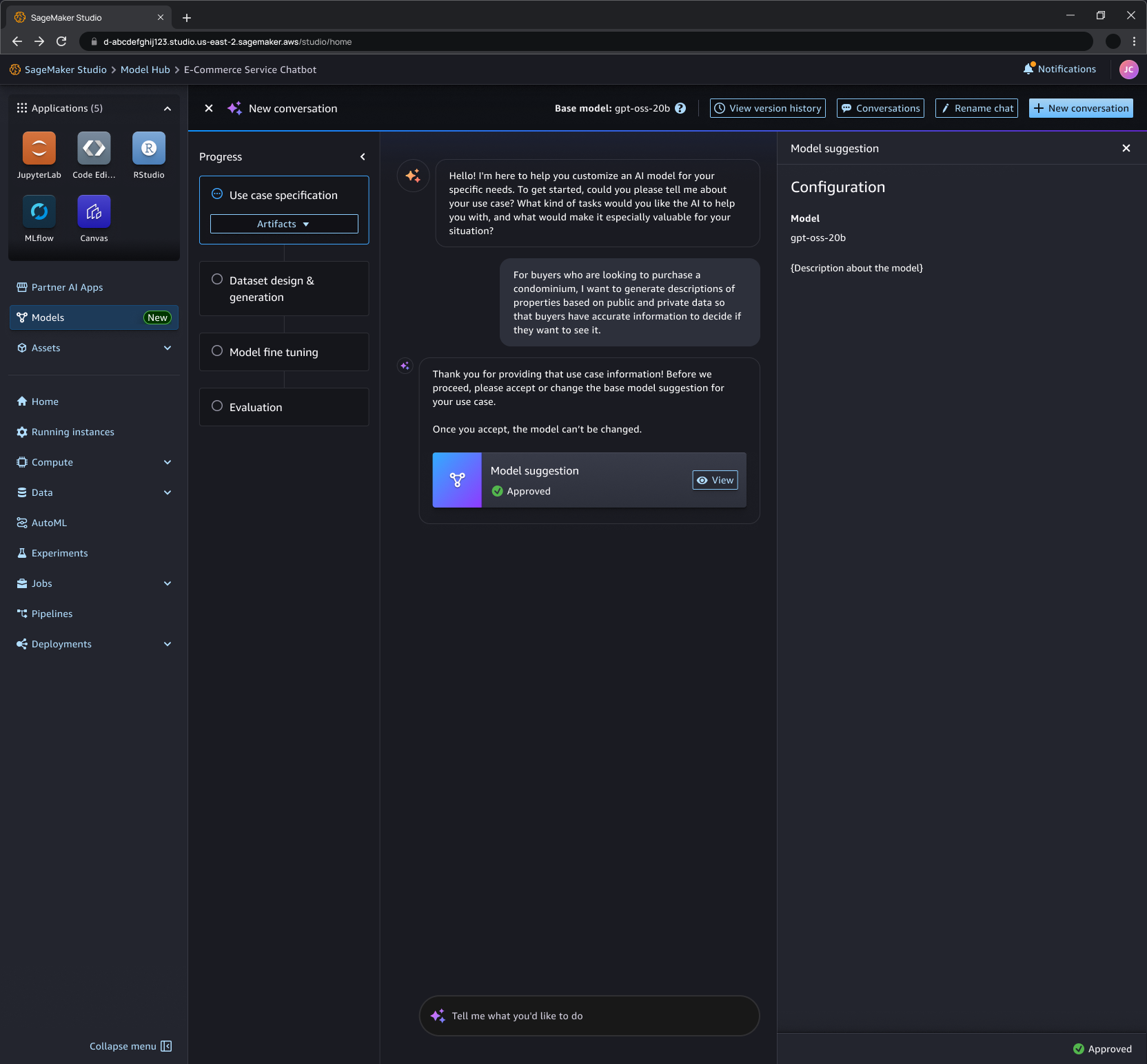 Model suggestion approved by the user