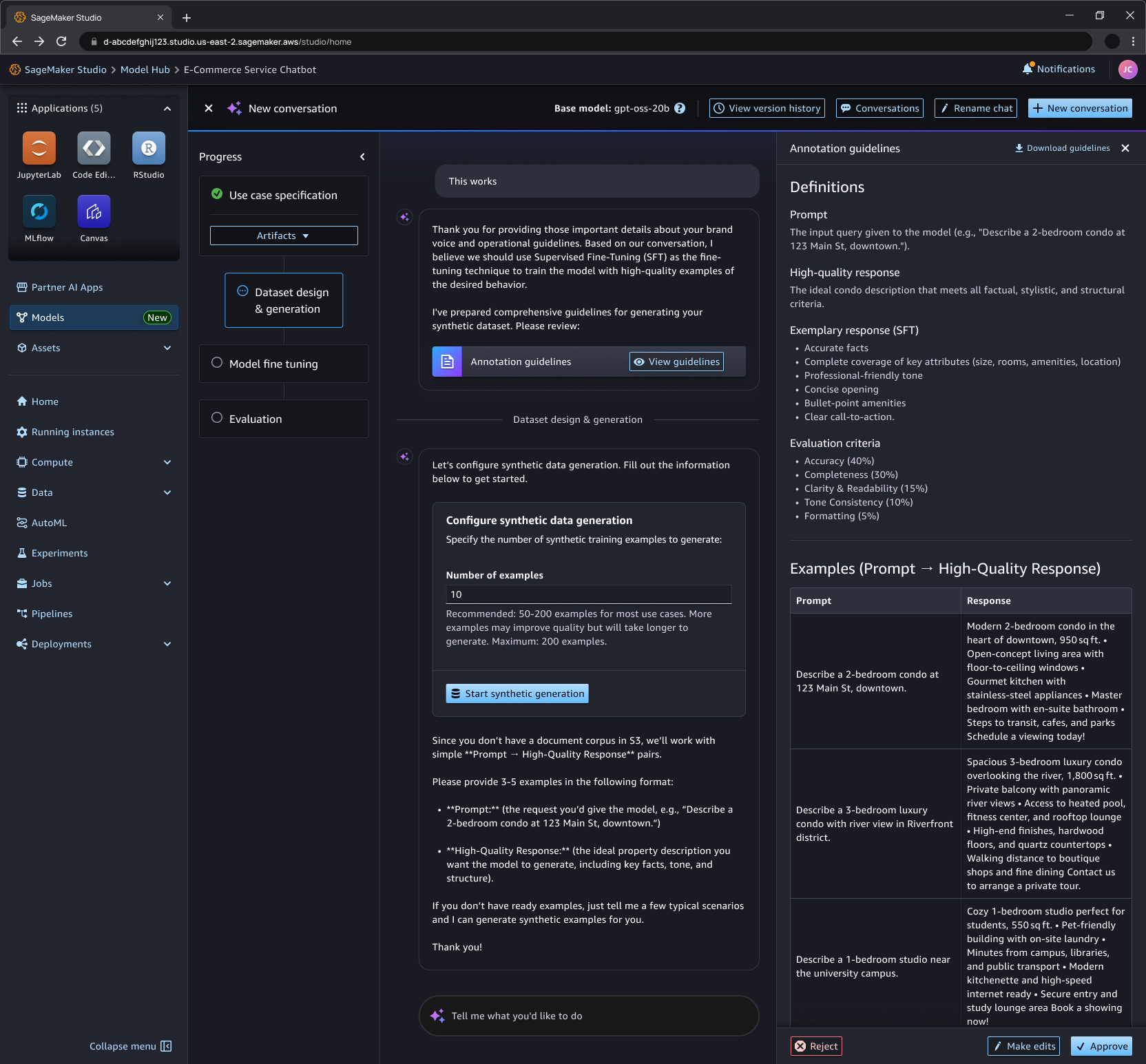 Full specification generated - annotation guidelines, evaluation criteria and prompt-response examples